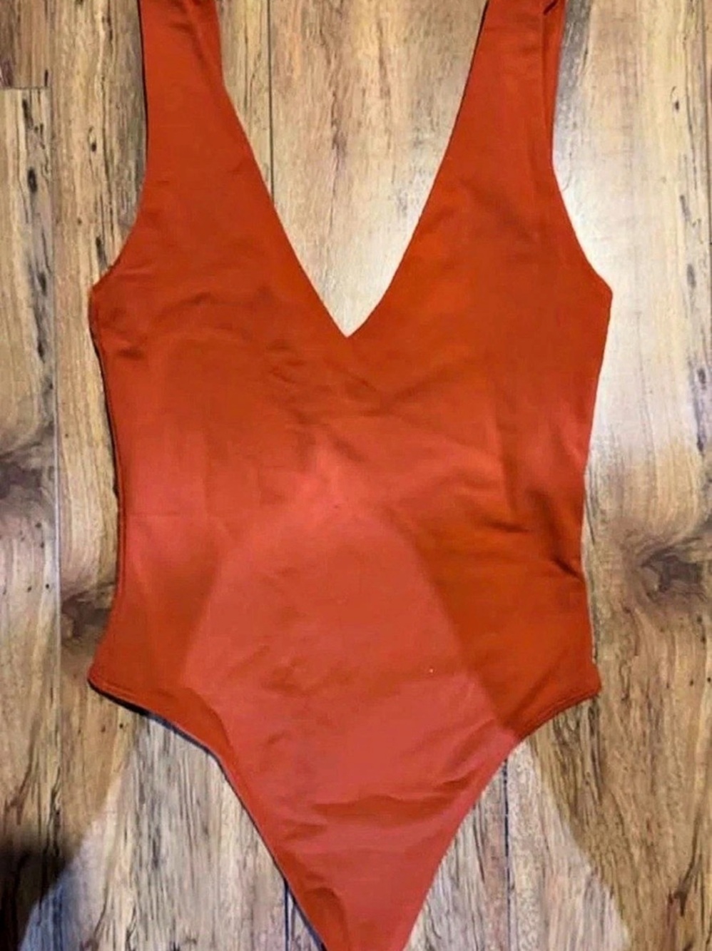 Babaton Contour V-Neck Bodysuit One-Piece Swimsuit Orange Small